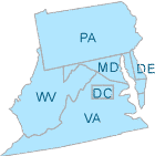 This image shows which states are included in EPA's Region 3: Delaware, District of Columbia, Maryland, Pennsylvania, Virginia and West Virginia.