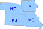 This image shows which states are included in EPA's Region 7: Iowa, Kansas, Missouri, Nebraska and Nine Tribal Nations.