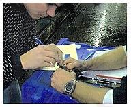 A marine biologist assistant tagging lobster