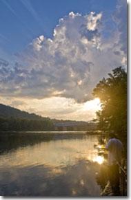 Photo of a lake on a sunny day.