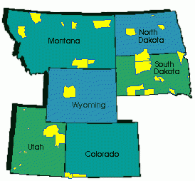 Map showing the location of Tribal nations within EPA Region 8 states' borders