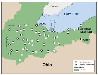 Map of CSO communities in Ohio that drain to the Great Lakes Basin