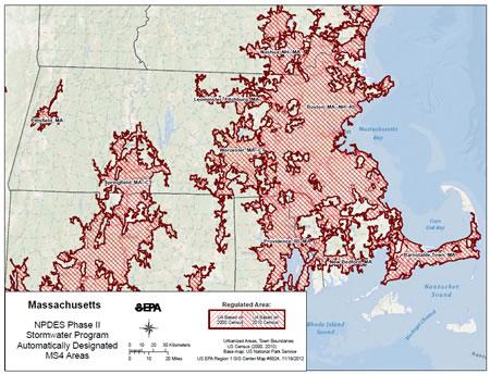 Map of Regulated MS4 Areas in Massachusetts