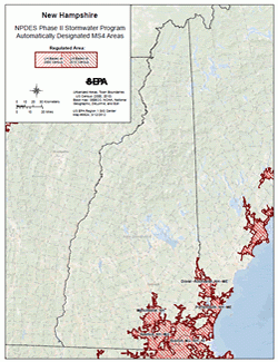 Map of NPDES Phase II Stormwater Program Automatically Designated MS4 Areas in New Hampshire