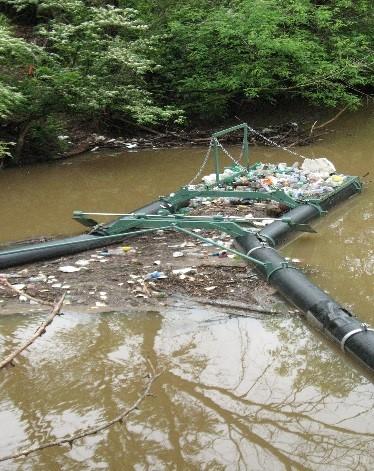 A working trash trap in a tributary of the Anacosta River.