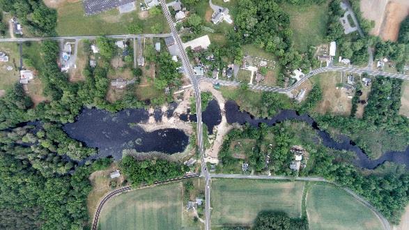 An aerial view of the dam removal project site.