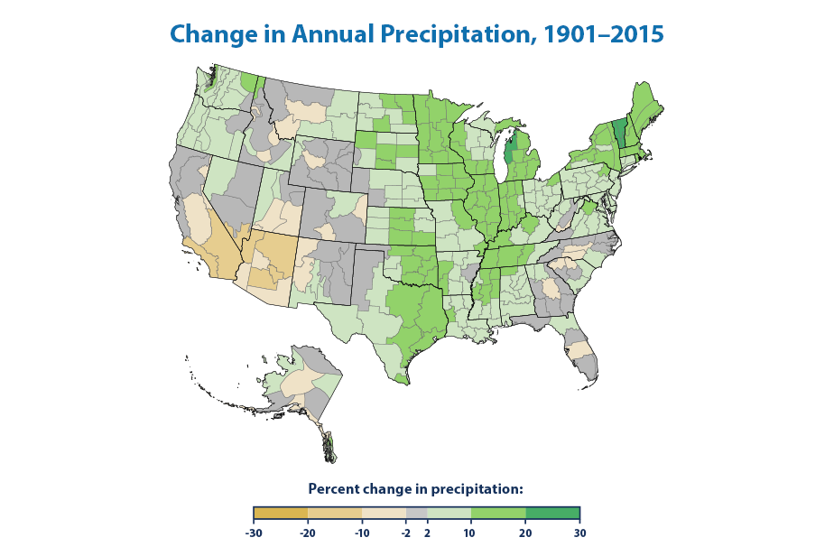 Change in Annual Precipitation, 1901-2015