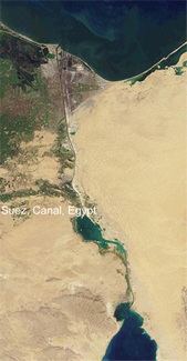 Aerial photo of Suez Canal.