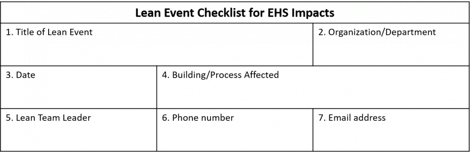 Event Checklist EHS Impacts