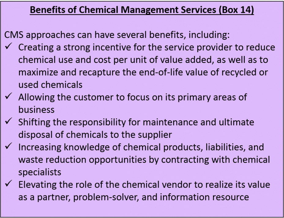 Benefits of Chemical Management Services (Box 14)
