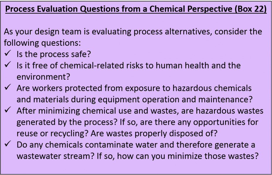 Process Evaluation Questions from a Chemical Perspective (Box 22)