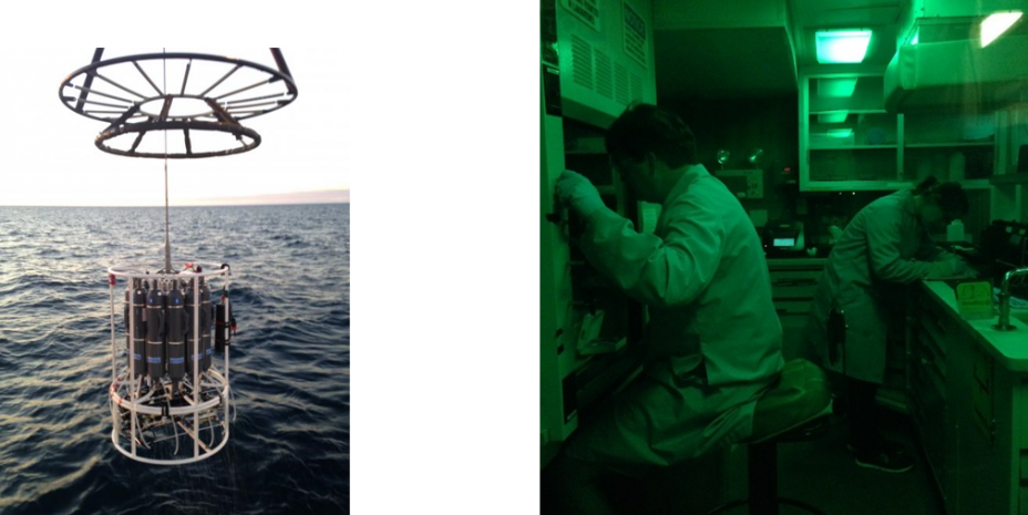 Rosette and chlorophyll-a analyzing onboard R/V Lake Guardian