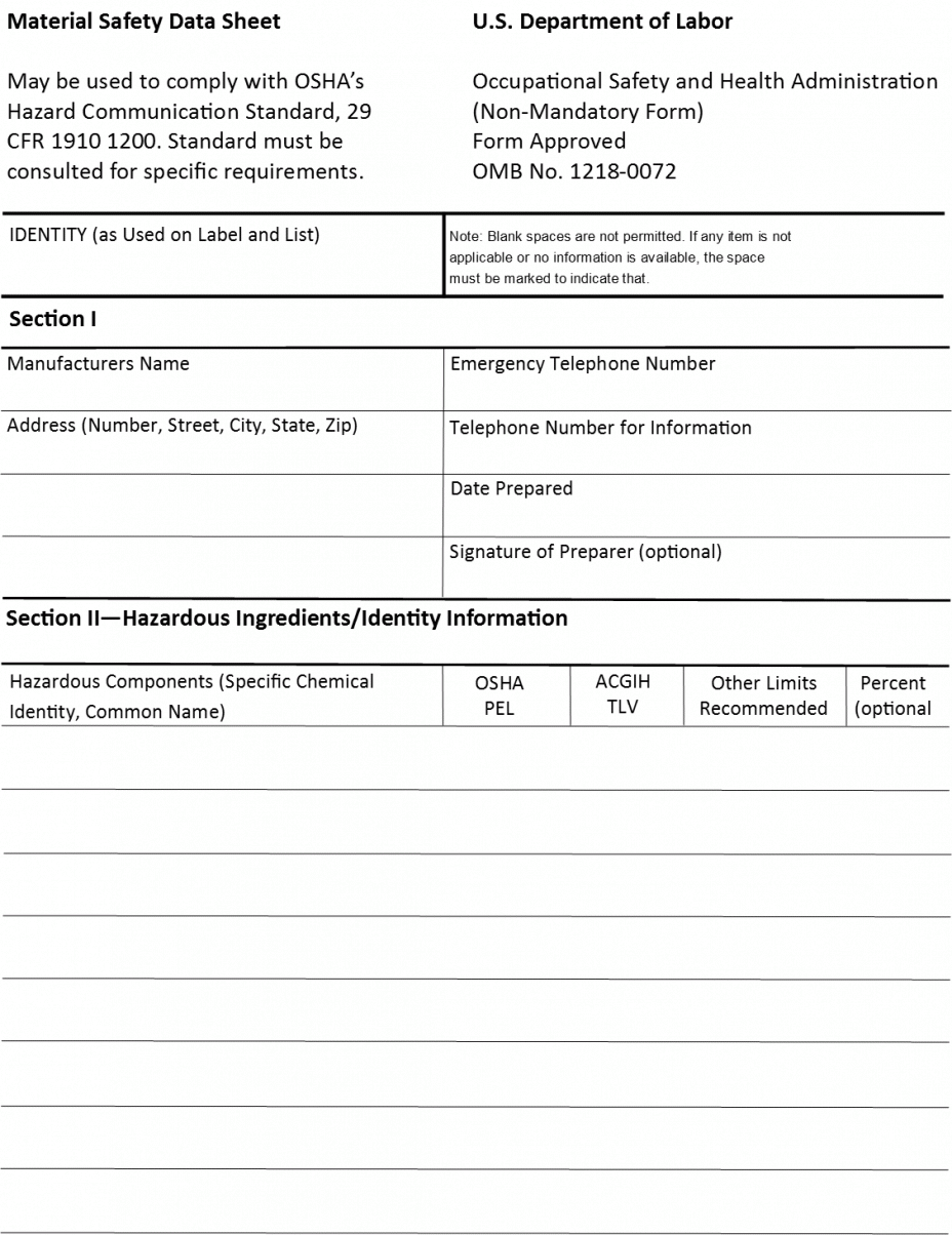 Material Safety Data Sheet Template Example 1