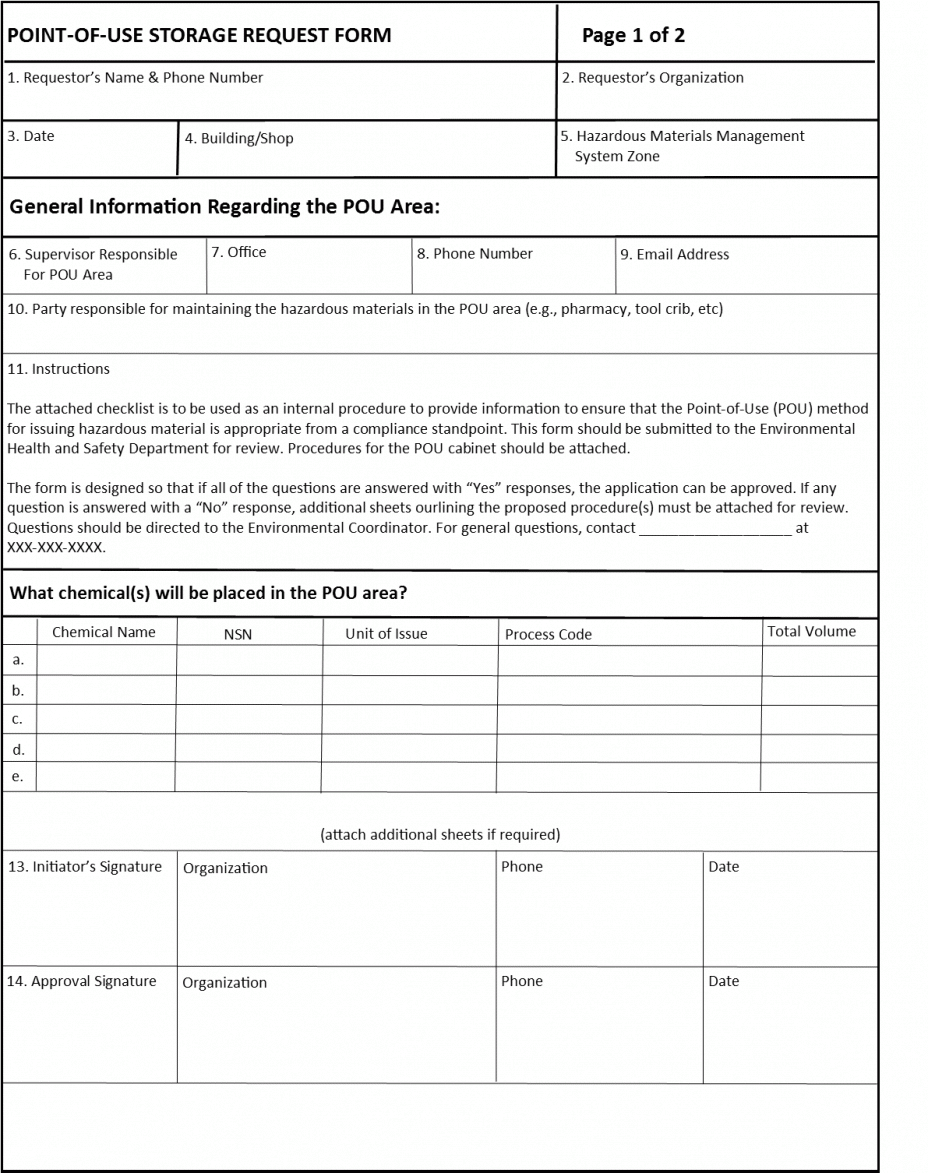 Point-of-Use Storage Request Form Example 1