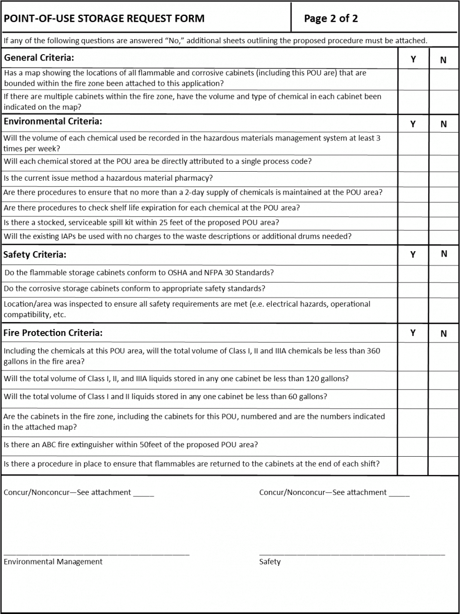 Point-of-Use Storage Request Form Example 2