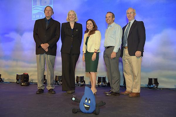 Veronica Blette with previous AWE Water Star award winners Bill Maddaus, Karen Guz, Doug Bennett, and George Kunkel.
