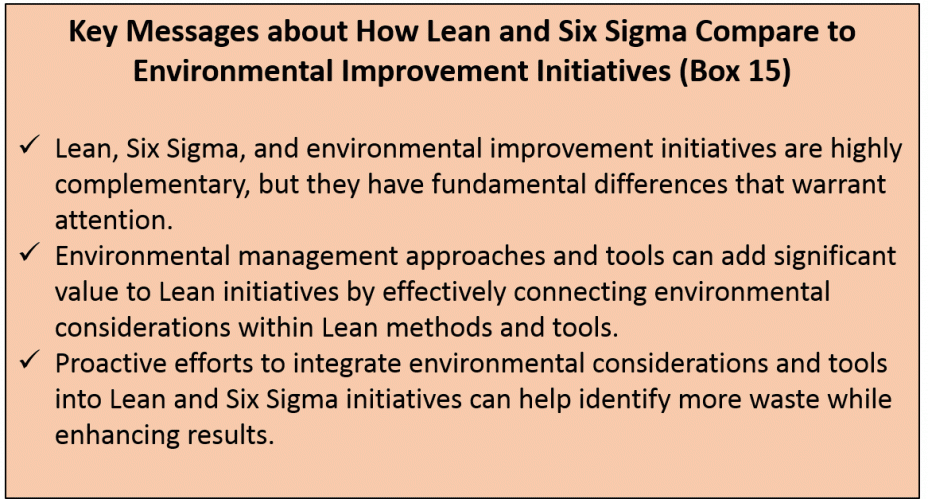 Key Messages about How Lean and Six Sigma Compare to Environmental Improvement Initiatives