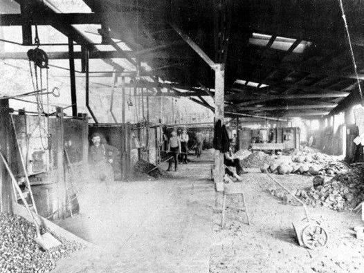 Image of the KCSS facility refining gold, silver, and lead on site in the late ninteenth century.