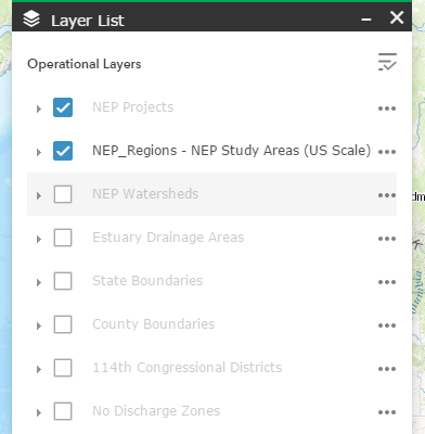 The layer list widget in NEPMap