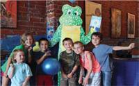 Athens kids with frog mascot