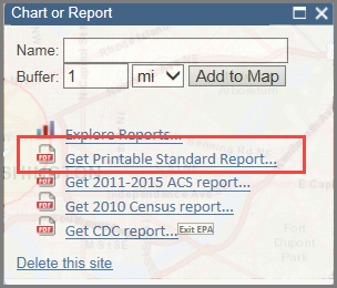 Screenshot of Chart or Report 'Get Printable Standard Report' option location