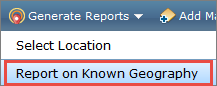 Screenshot of Report on Known Geography Selection