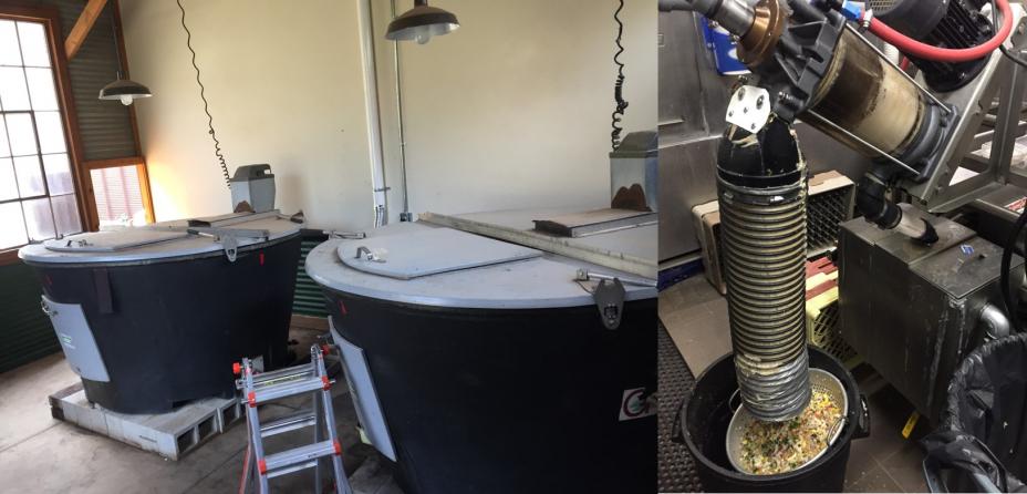 This is two pictures side by side showing the equipment Xanterra uses to dehydrate their food waste.
