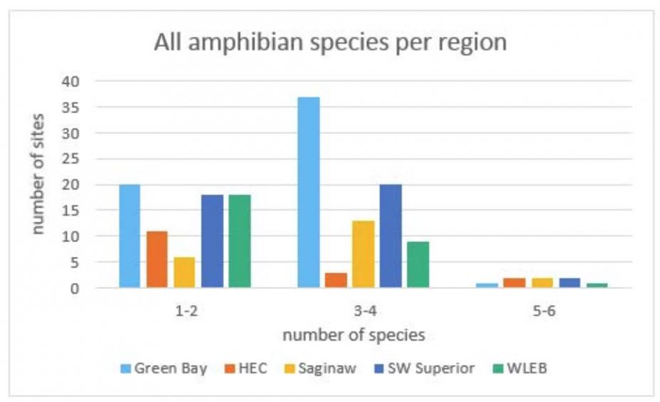 Amphibian species per region chart