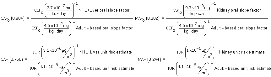 TCE toxicity value adjustment factor equations