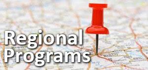 this is a picture of a map with a red push pin in it with the words regional programs on it
