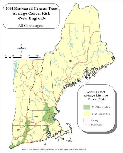2014 Estimated Census Tract Average Cancer Risk in New England