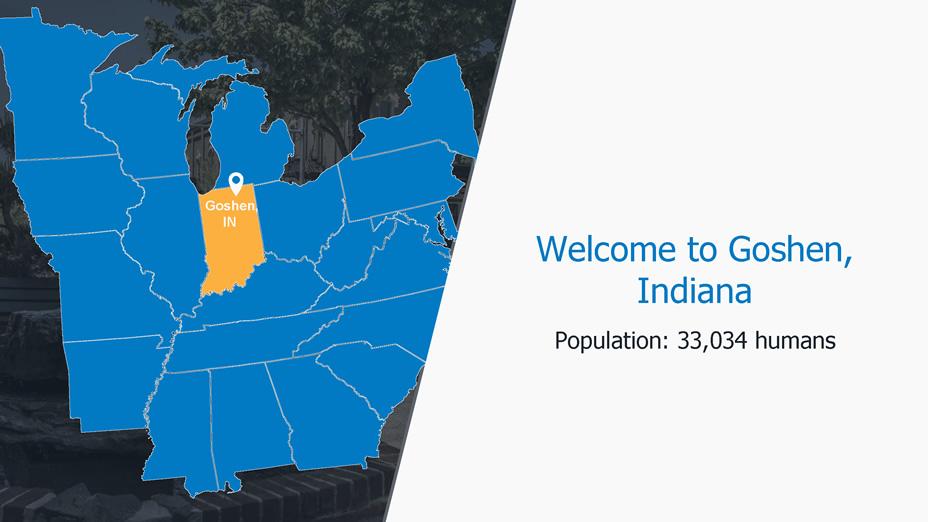 Welcome to Goshen, Indiana. Population: 33,034 humans