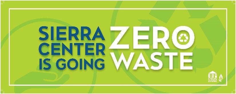 This is a sign that says "Sierra Center is Going Zero Waste"