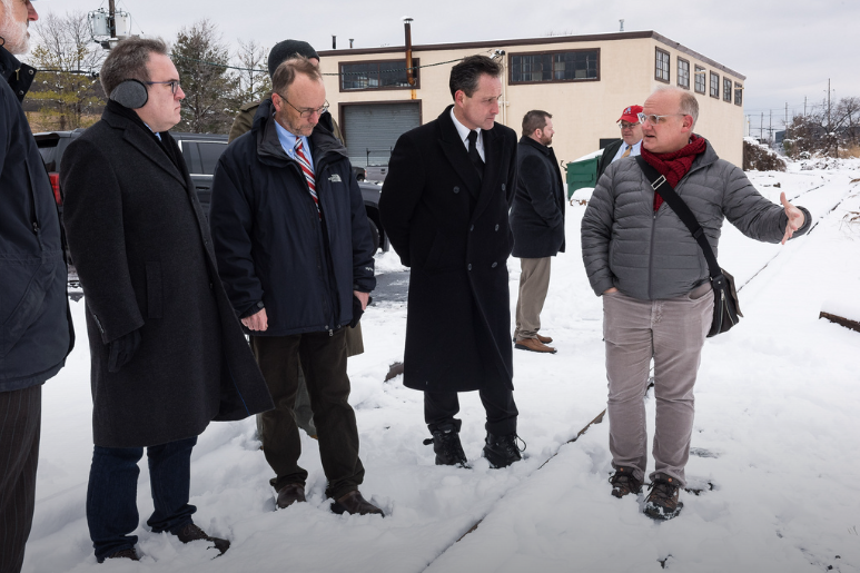 EPA Administrator Wheeler receives a briefing on the cleanup progress from EPA staff at Berry's Creek Superfund Site in Moonachie, New Jersey.