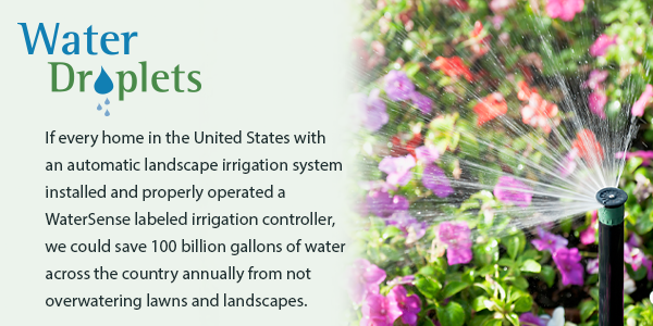 If every home in the United States with an automatic landscape irrigation system properly installed and operated a WaterSense labeled irrigation controller, we could save 100 billion gallons of water across the country annually from not overwatering lawns