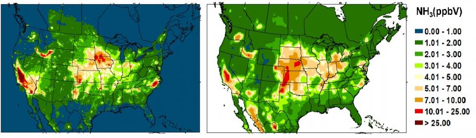 NH3 concentration from CMAQ and CrIS satellite for June 2016