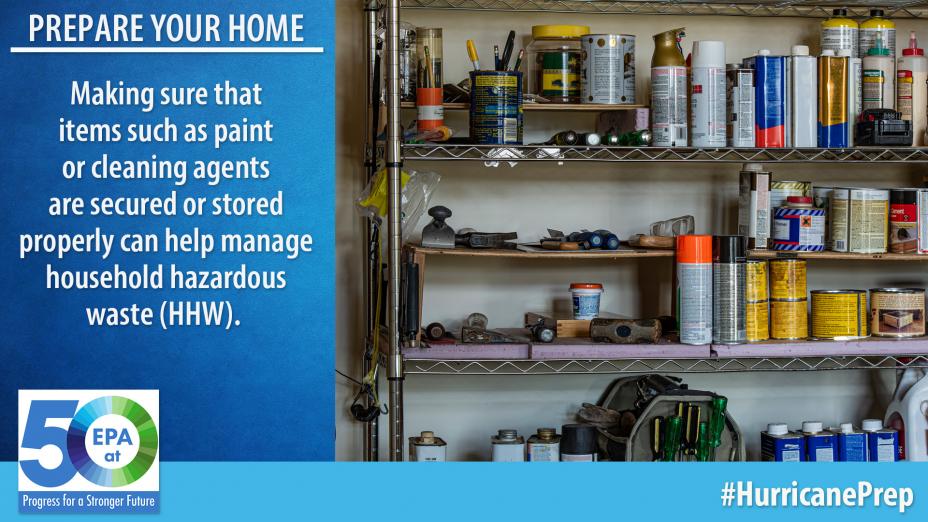 Prepare your home. Making sure that items such as paint or cleaning agents are secured or stored properly can help manage household hazardous waste (HHW).