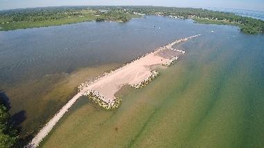 Aerial Photo of the construction of the barrier beach in Braddock Bay