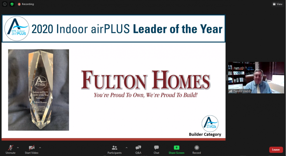 Screenshot of Leader of the Year Fulton Homes Indoor airPLUS