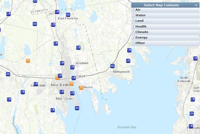 Screenshot of New Bedford Harbor Map in the My Environment tool