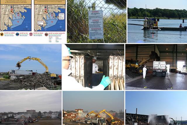 Collage of photos taken at the New Bedford Harbor Superfund Site