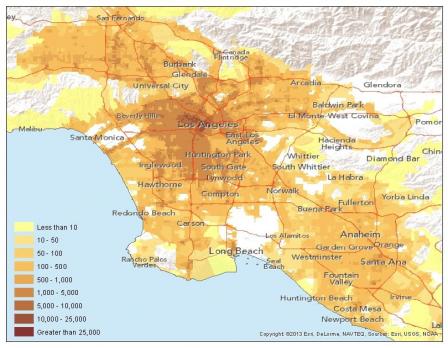Transit Service Density in the Los Angeles Metropolitan Region