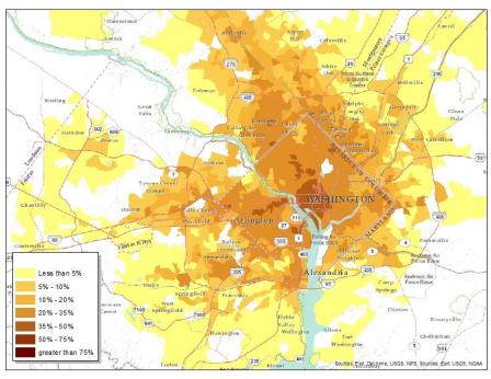Percentage of all Jobs in the Metropolitan, D.C., Region That are Accessible by Transit