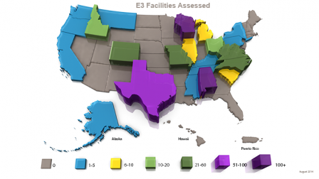Map of US showing states with facilities assessed by E3.