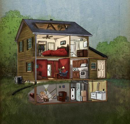 Illustrated cross section of a house