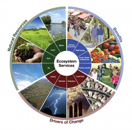 Ecosystem services Eco-wheel, which summarizes the resources, benefits, and drivers of change for each of the benefit categories in EnviroAtlas.