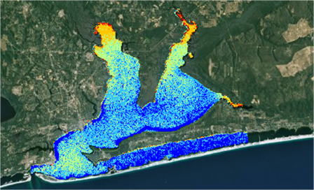 Satellite photo of water quality along a coast