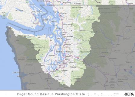 Puget Sound watershed boundary in Washington.