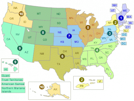 US states and EPA regions, non-clickable