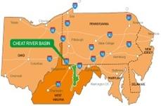 Map of the Cheat River Basin and surrounding states